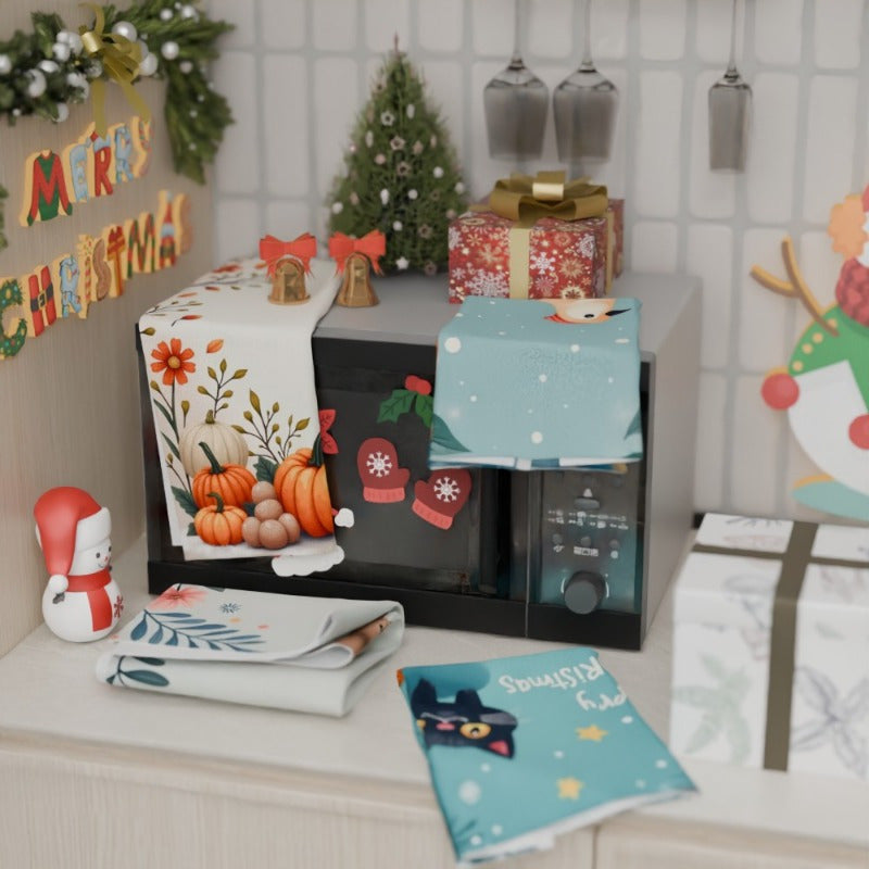 Set of Four Christmas Tea Towels 18x66cm Soft Kitchen Decor Gift
