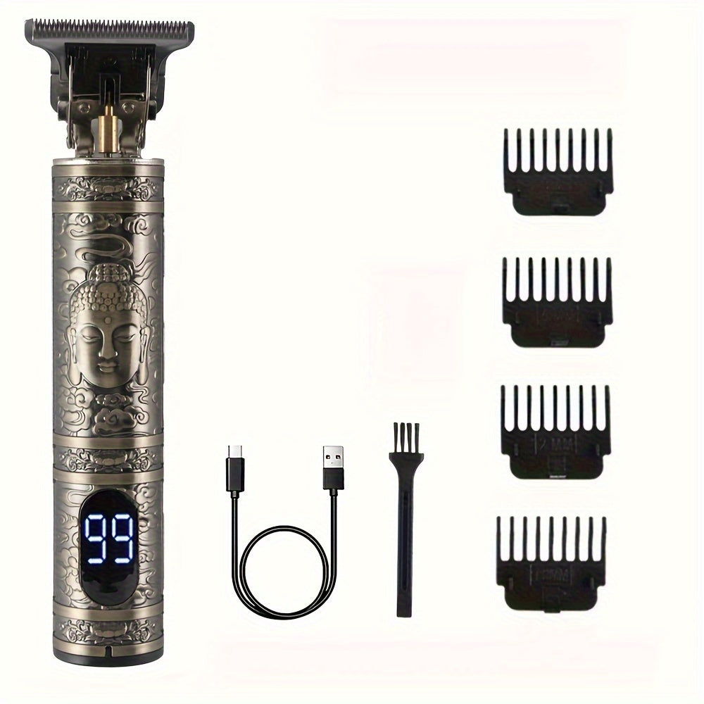 Blue Light LCD Hair Clipper with USB Charging and Mythical Beast Designs