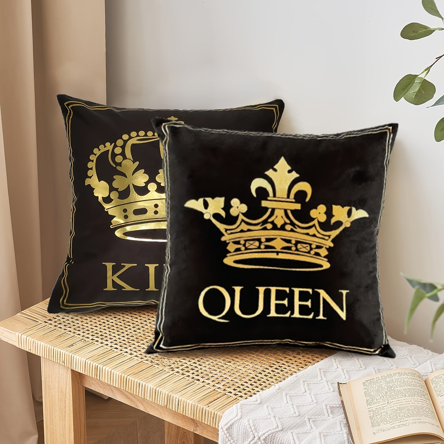 Black Throw Pillow Cover with Gold Crown Design 45.72cm Farmhouse Style
