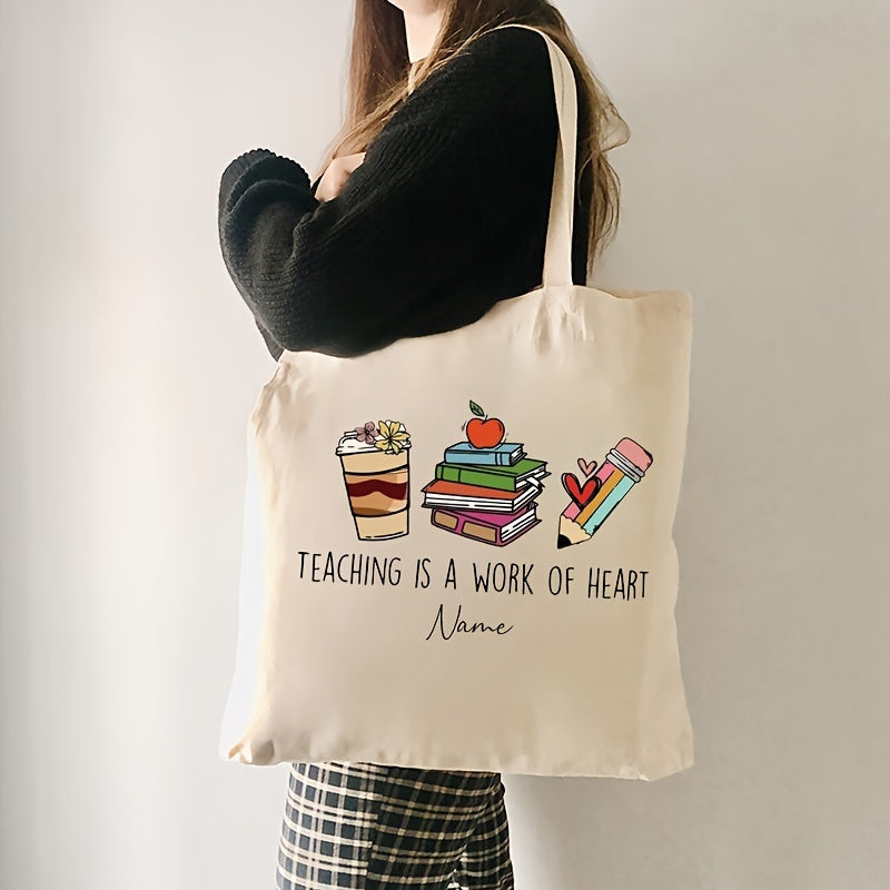 Personalized Canvas Tote Bag for Teachers with Name, Shopping and Travel Use