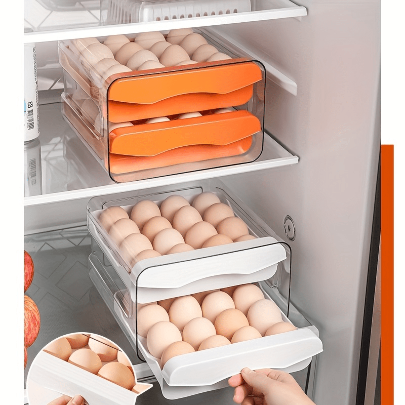 Caja de almacenamiento para huevos de doble capa, 32 compartimentos, cajón de refrigerador transparente