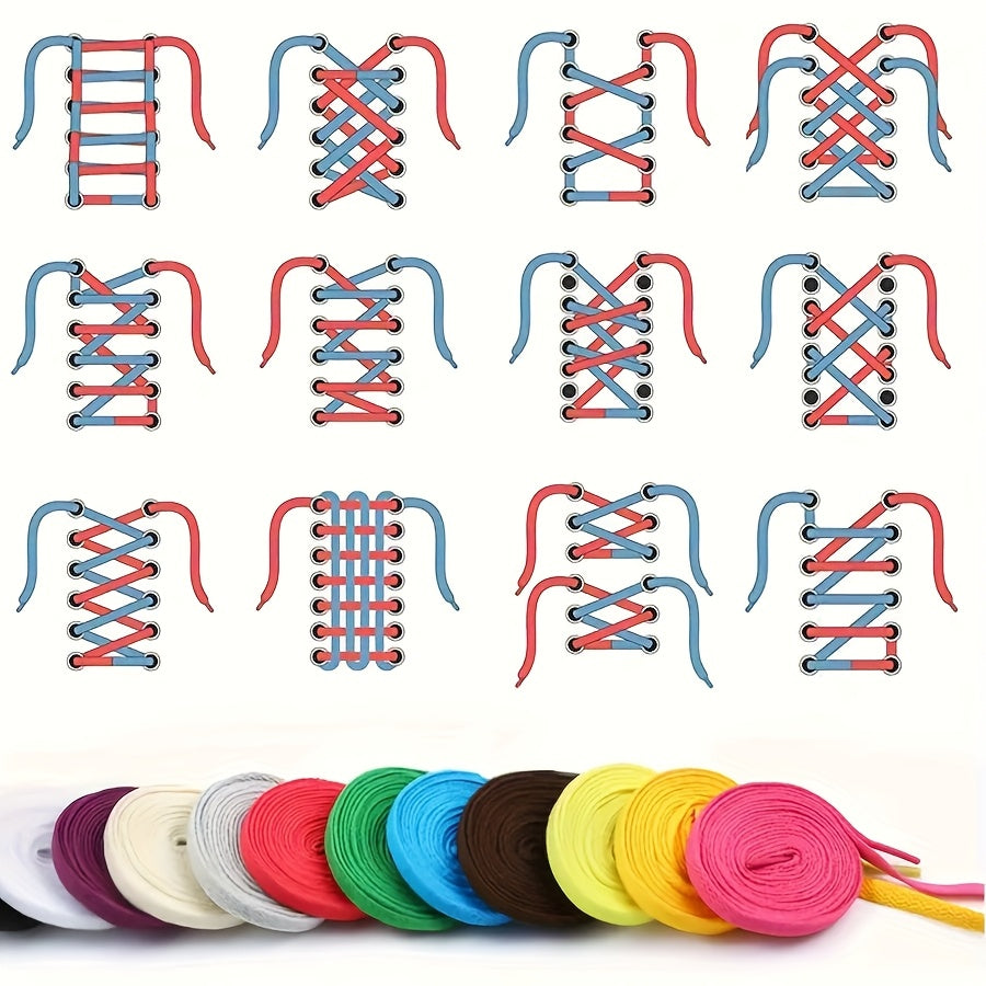 10-Pack Nylon Flat Shoelaces for Sports Shoes, Boots, Sneakers, Vibrant Colors