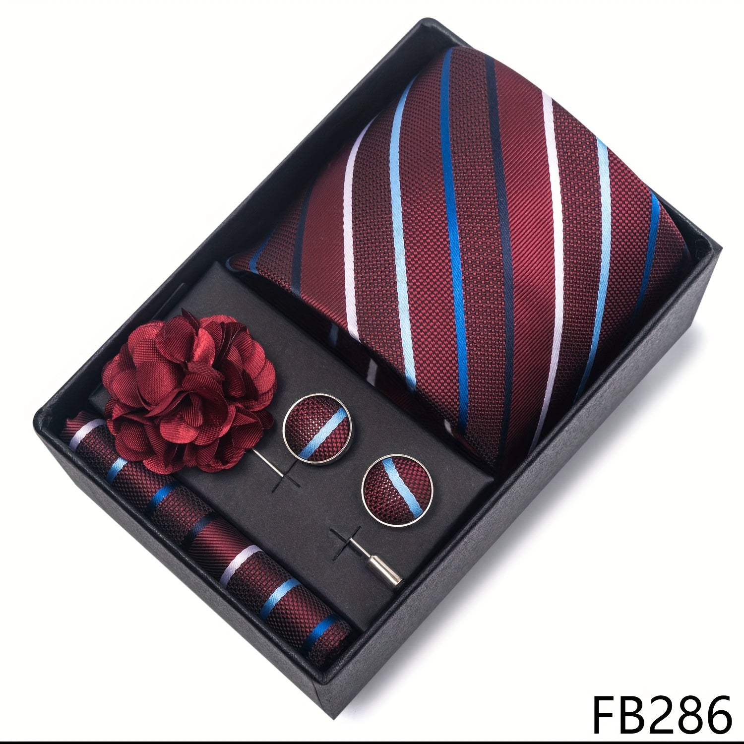 Men's Fashion Tie Set with Striped and Paisley Neckties, Pocket Square, Cufflinks, Lapel Pin in Gift Box for Business and Weddings