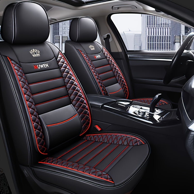 All-Season Faux Leather Car Seat Cushion Cover with Lumbar Support for Front Seat