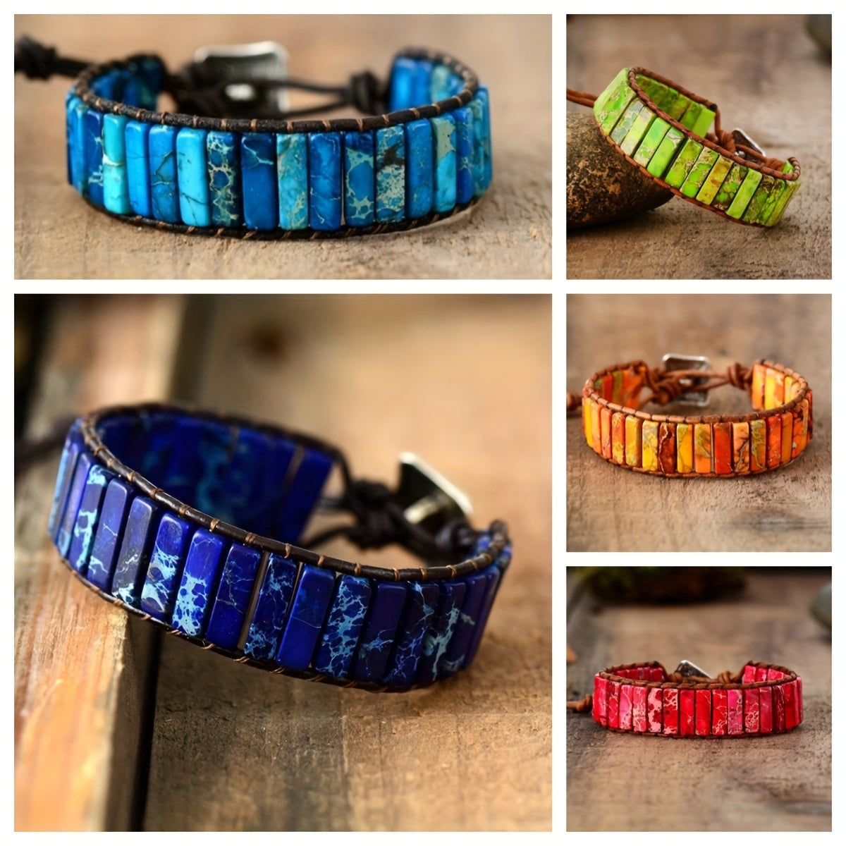 Boho Beaded Leather Wrap Bracelet with Multicolor Gemstones for Women