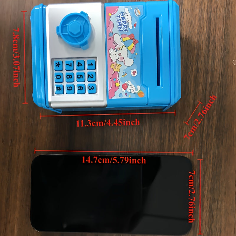 Mini Password Coin Bank for Kids with Cartoon Curly Melody, Self-Aware Lock, Plastic, White Red Purple