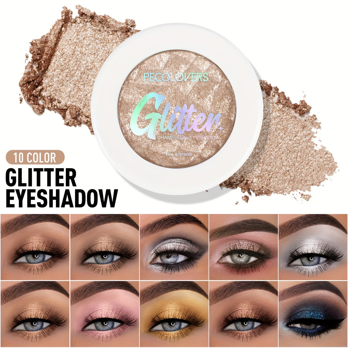 Women Sparkling Metallic Eyeshadow Nude to Gold Shimmer Glitter