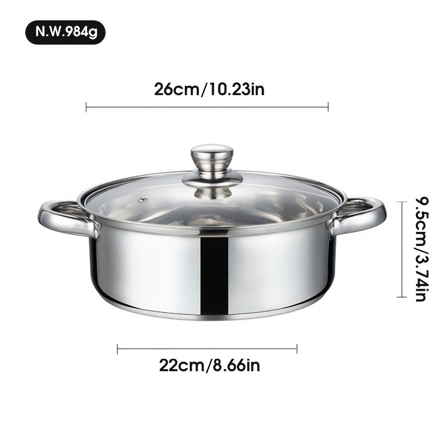 Stainless Steel Cooking Pot with Lid 304 Dual Handle Multipurpose Soup Noodle Pasta