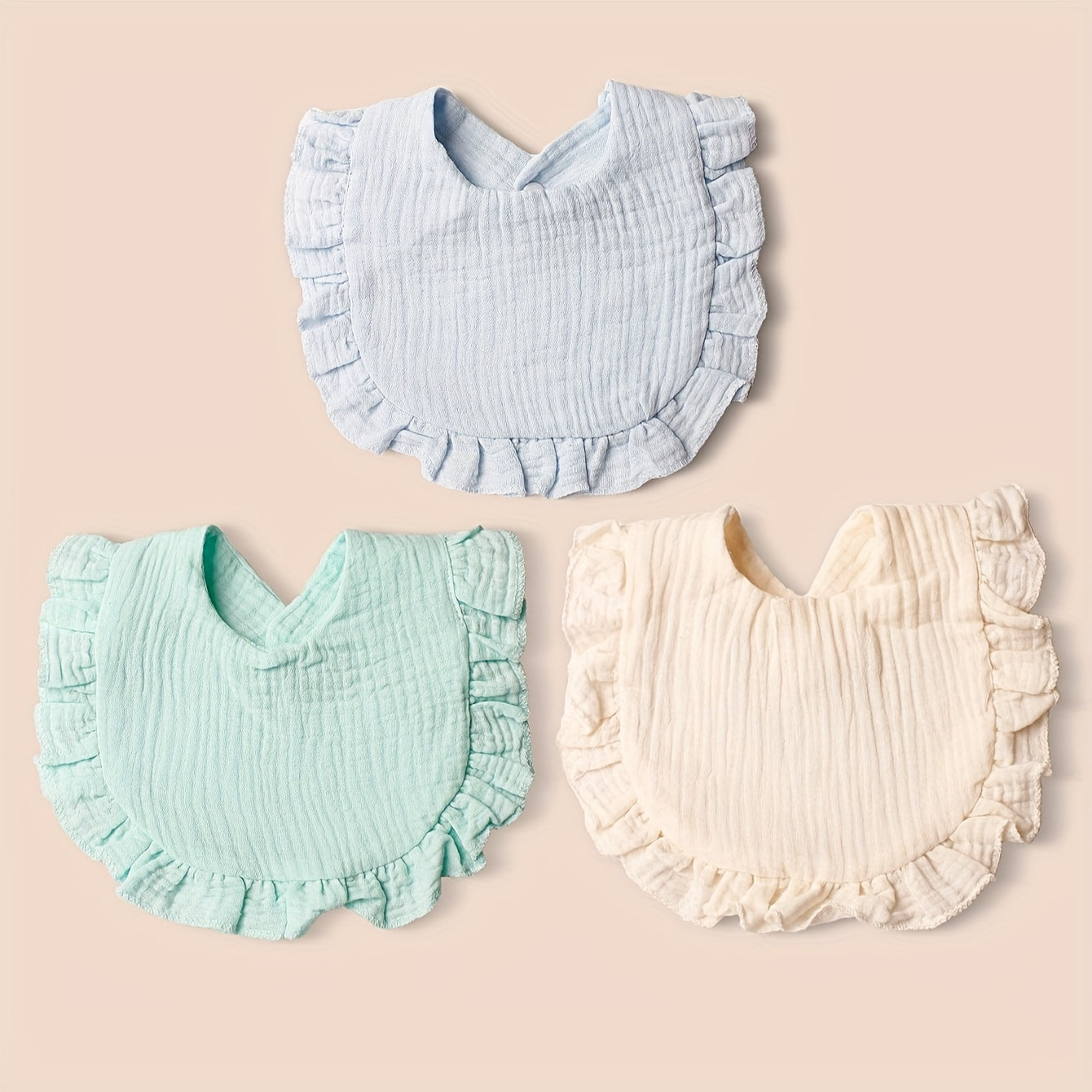 10-Pack Baby Bibs with Lace Trim Non-Waterproof Woven Polyester Snap Closure Solid Colors