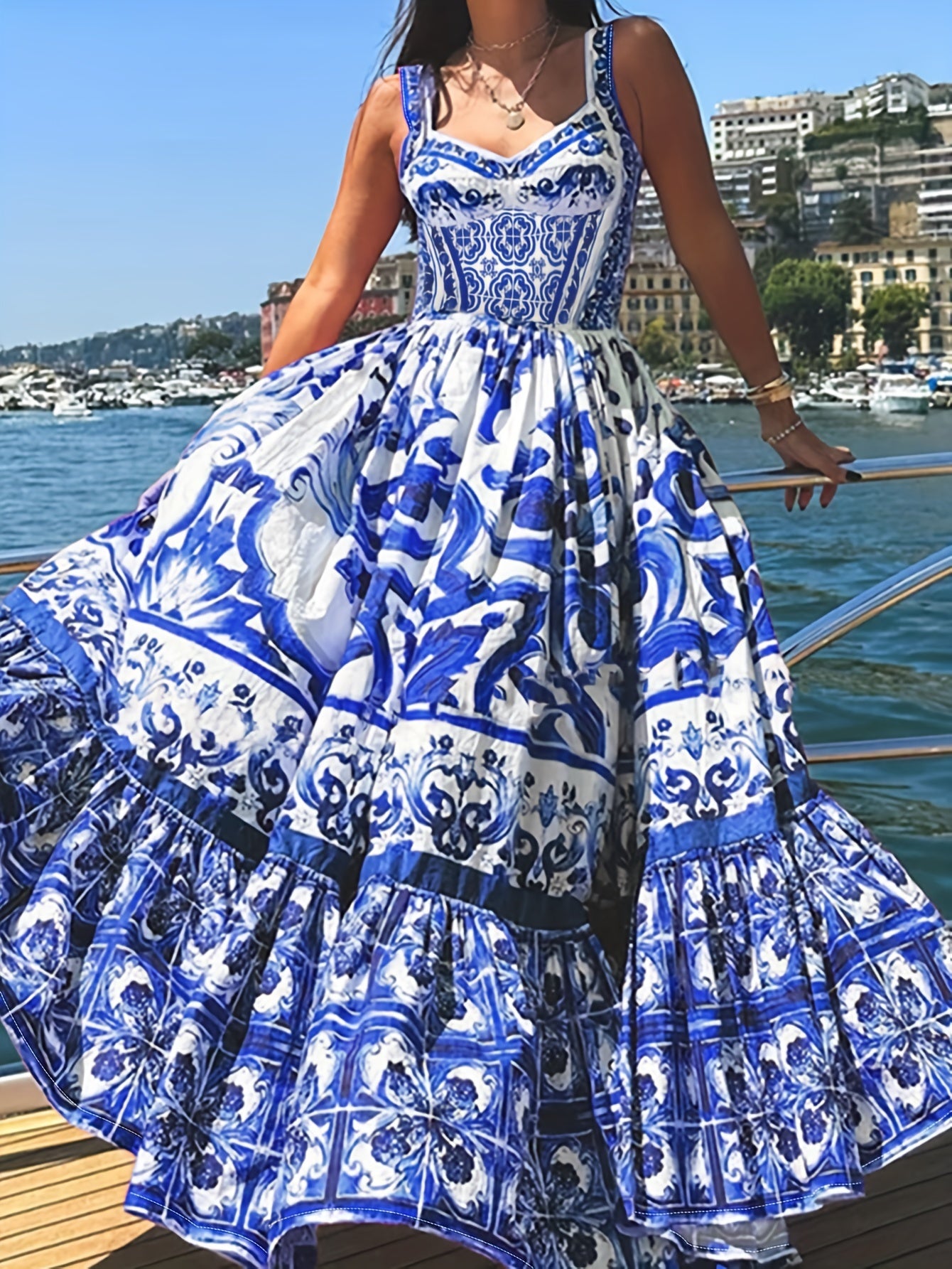 Women's Summer Dress with V-Neck Floral Print Waist Tie Woven Polyester