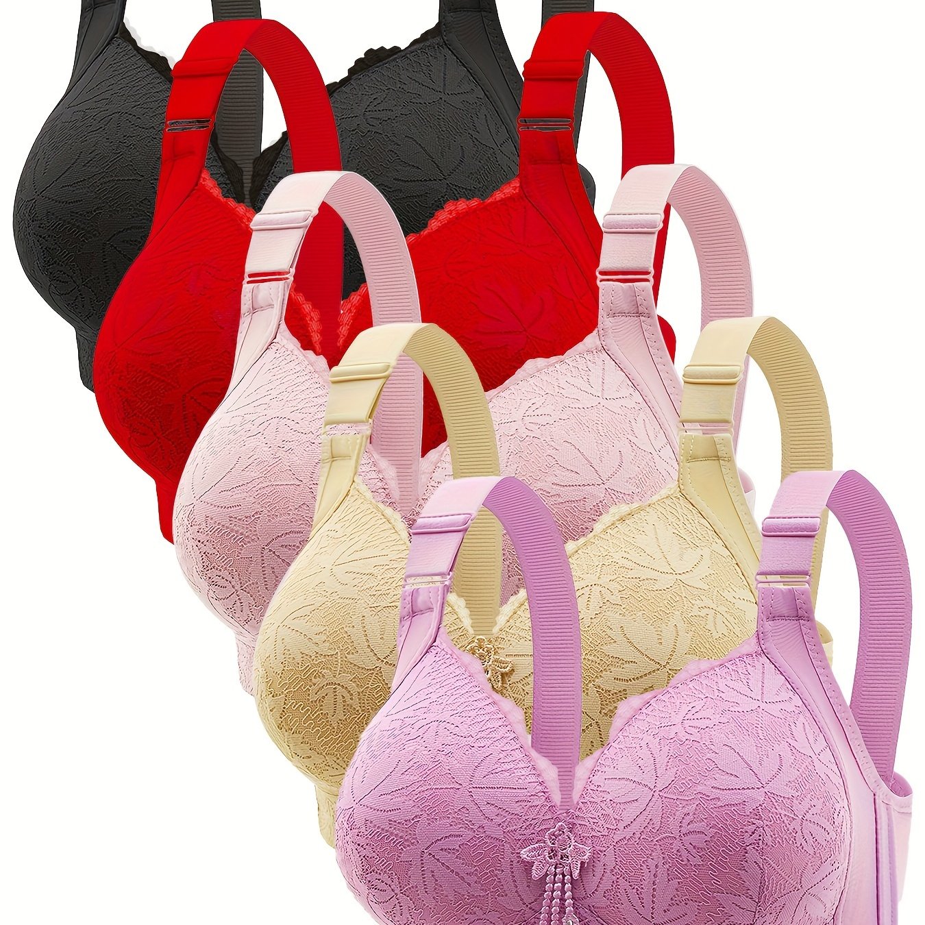 Push-Up Bras Adjustable Floral Lace V-Neck Nylon Elastane Comfortable