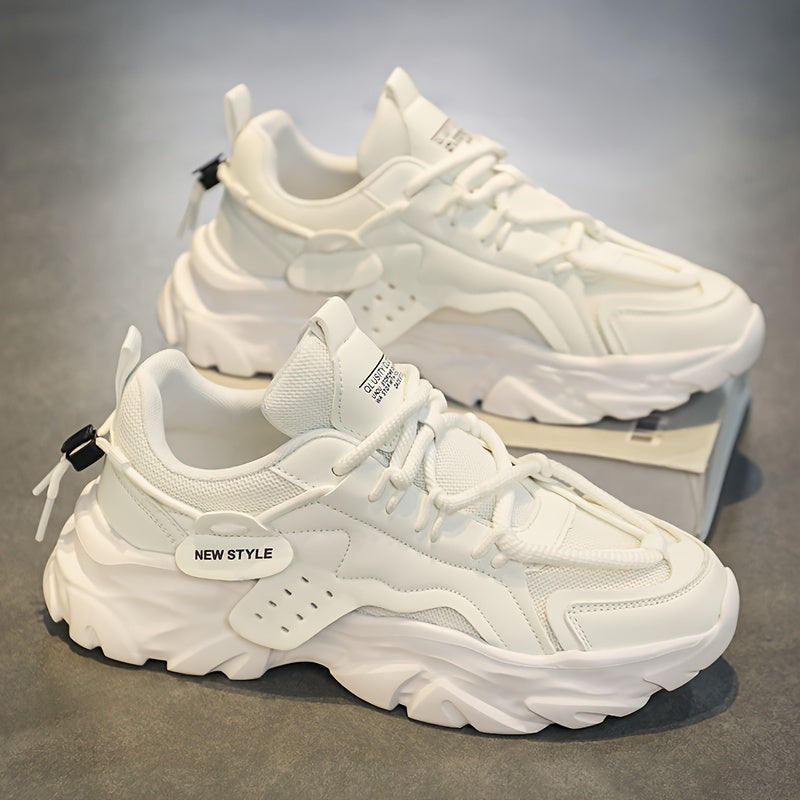Men's White Thick-Soled Height-Increasing Casual Sneakers for All Seasons