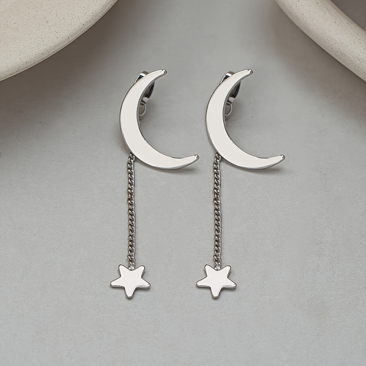 Women's Gold Star Moon Dangle Earrings Minimalist Jewelry Gift