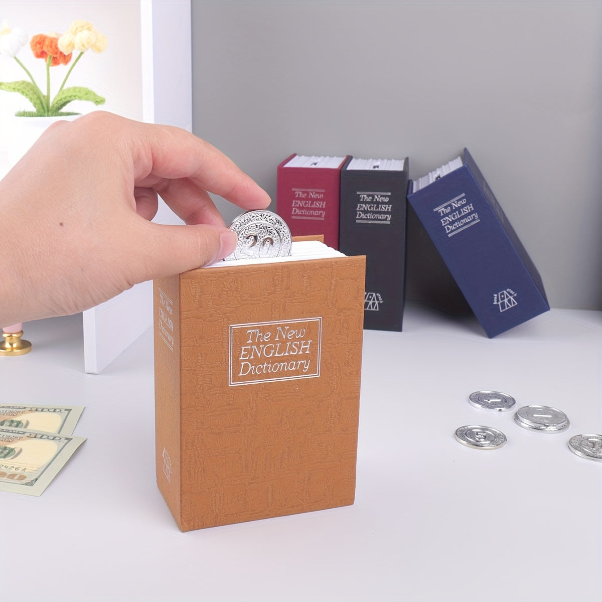 Dictionary-Shaped Metal Cash Box with Lock for Home Storage and Decoration