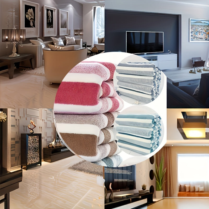 Soft Coral Fleece Towel Set 5 Pieces Quick-Dry Striped Polyester 280gsm