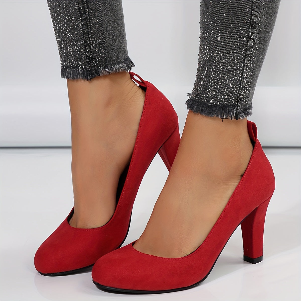 Women's Block Heels High Heel Mary-Jane Solid Color Fabric for Bridal and Special Occasions