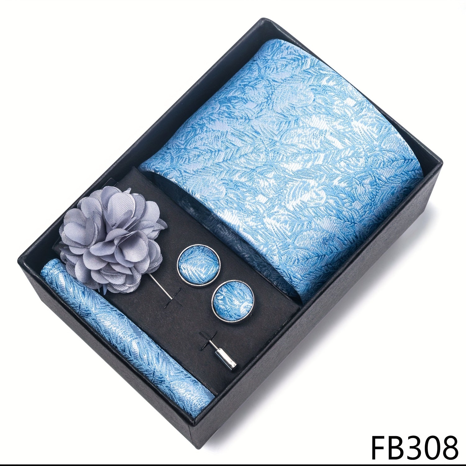 Men's Fashion Tie Set with Striped and Paisley Neckties, Pocket Square, Cufflinks, Lapel Pin in Gift Box for Business and Weddings