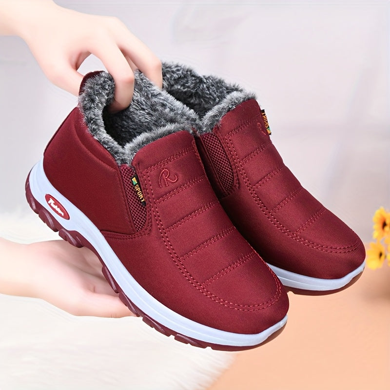 Women's Faux Fur Lined Ankle Boots Slip-On Winter Snow Casual Shoes