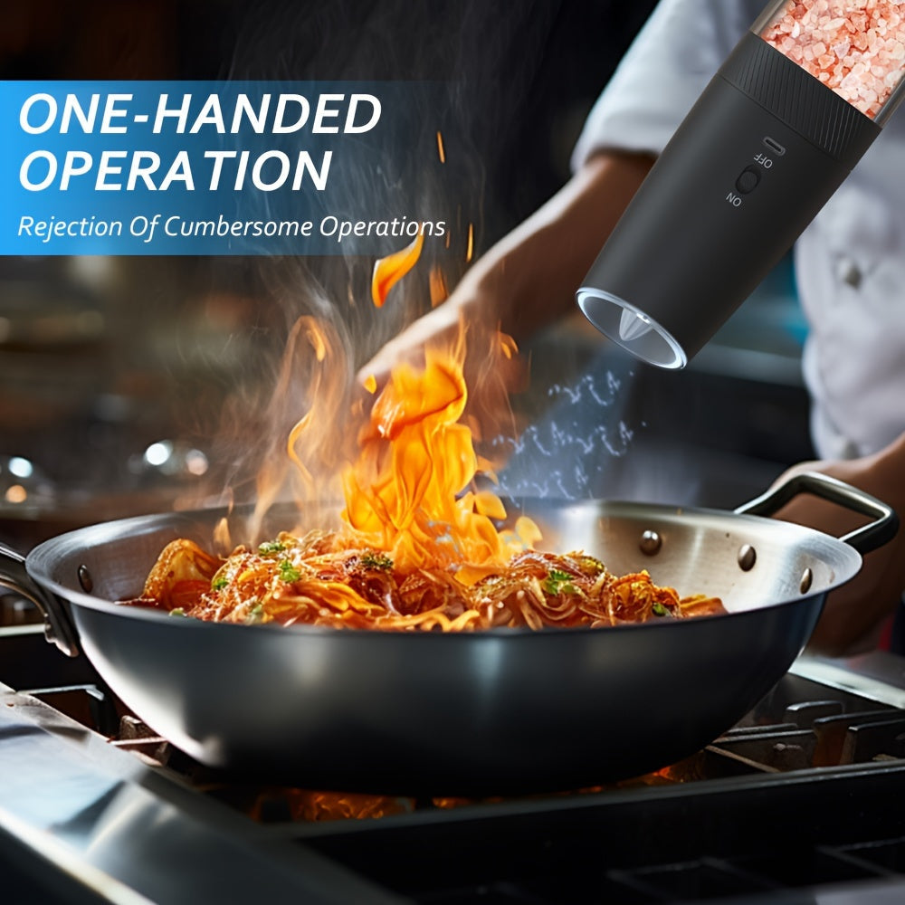 Electric Pepper Grinder with Gravity Sensing LED Light Adjustable Coarseness Rechargeable