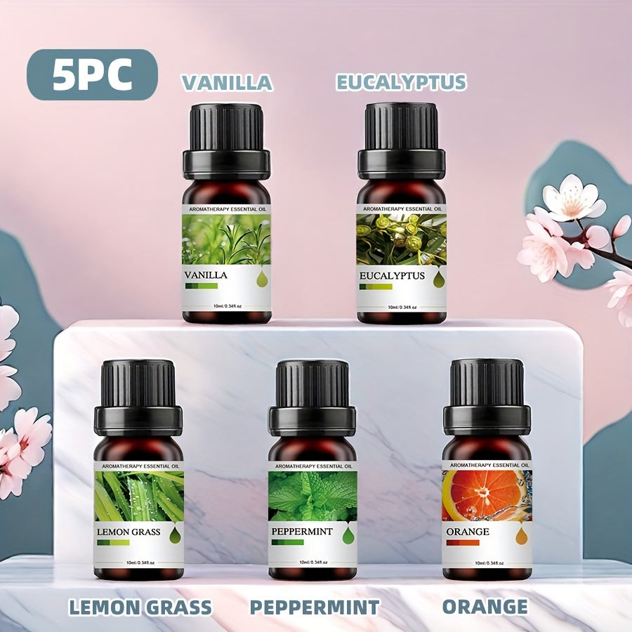 Juego de 5 aceites esenciales de 10ML de tapa plana para difusores, velas y aromaterapia