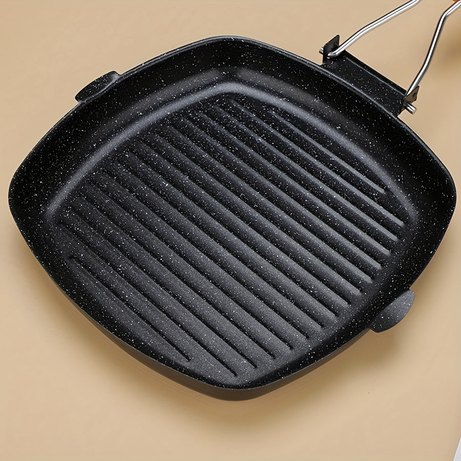 Cast Iron Skillet Non-Stick Grill Pan with Wooden Handle Oven Safe for Stoves