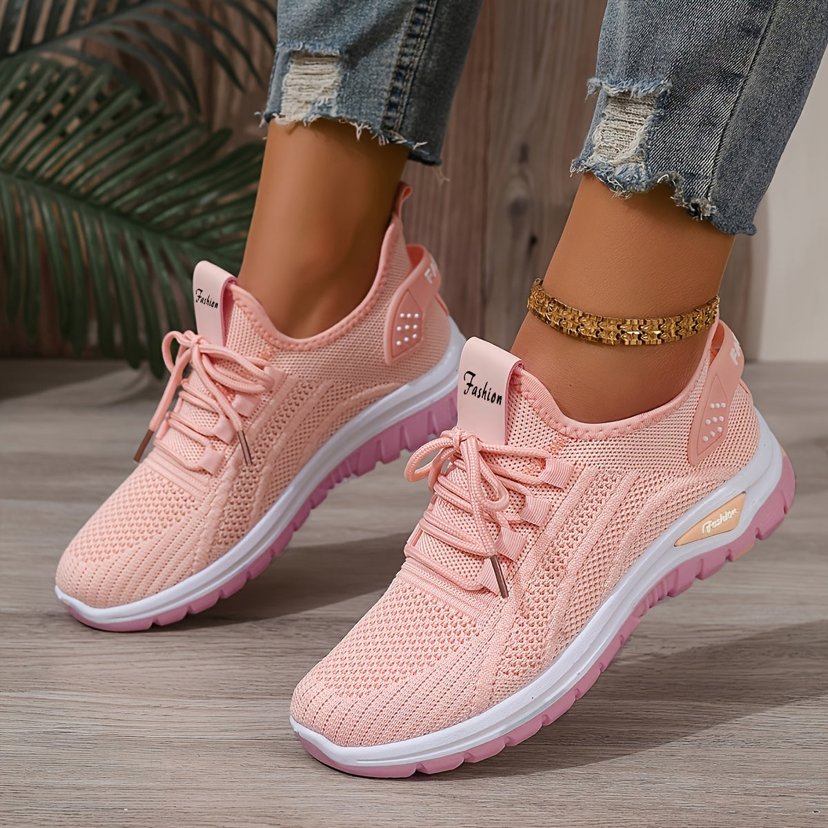 Women's Breathable Knit Sneakers Non-Slip Lightweight Casual Walking Shoes