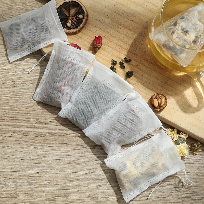 100 Disposable Drawstring Tea Bags for Loose Leaf Tea, Food Grade, Easy to Use