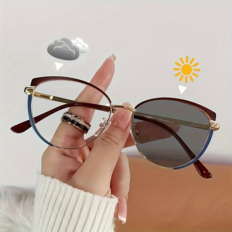 Women's Cat Eye Glasses Clear Lenses Photochromic Outdoor Wear