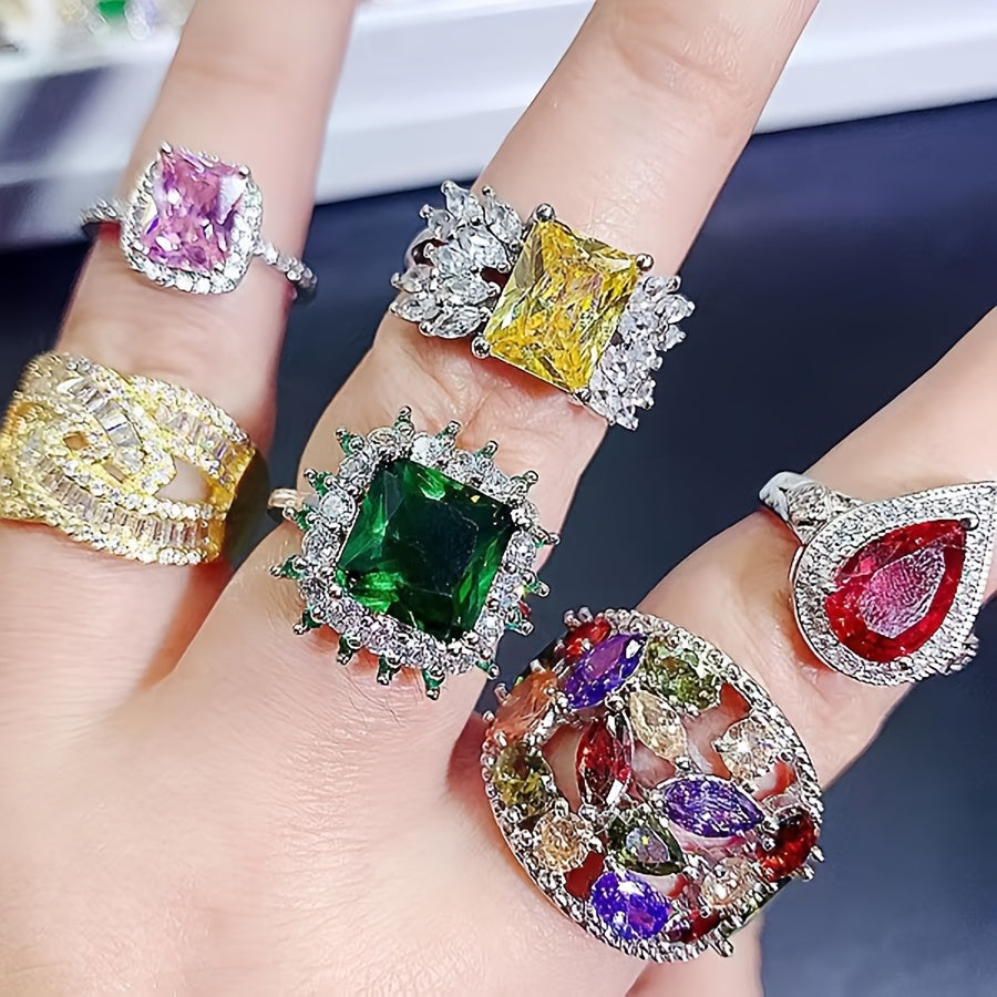 Juego de 10 anillos de zirconia cúbica en aleación de cobre para mujeres y niñas