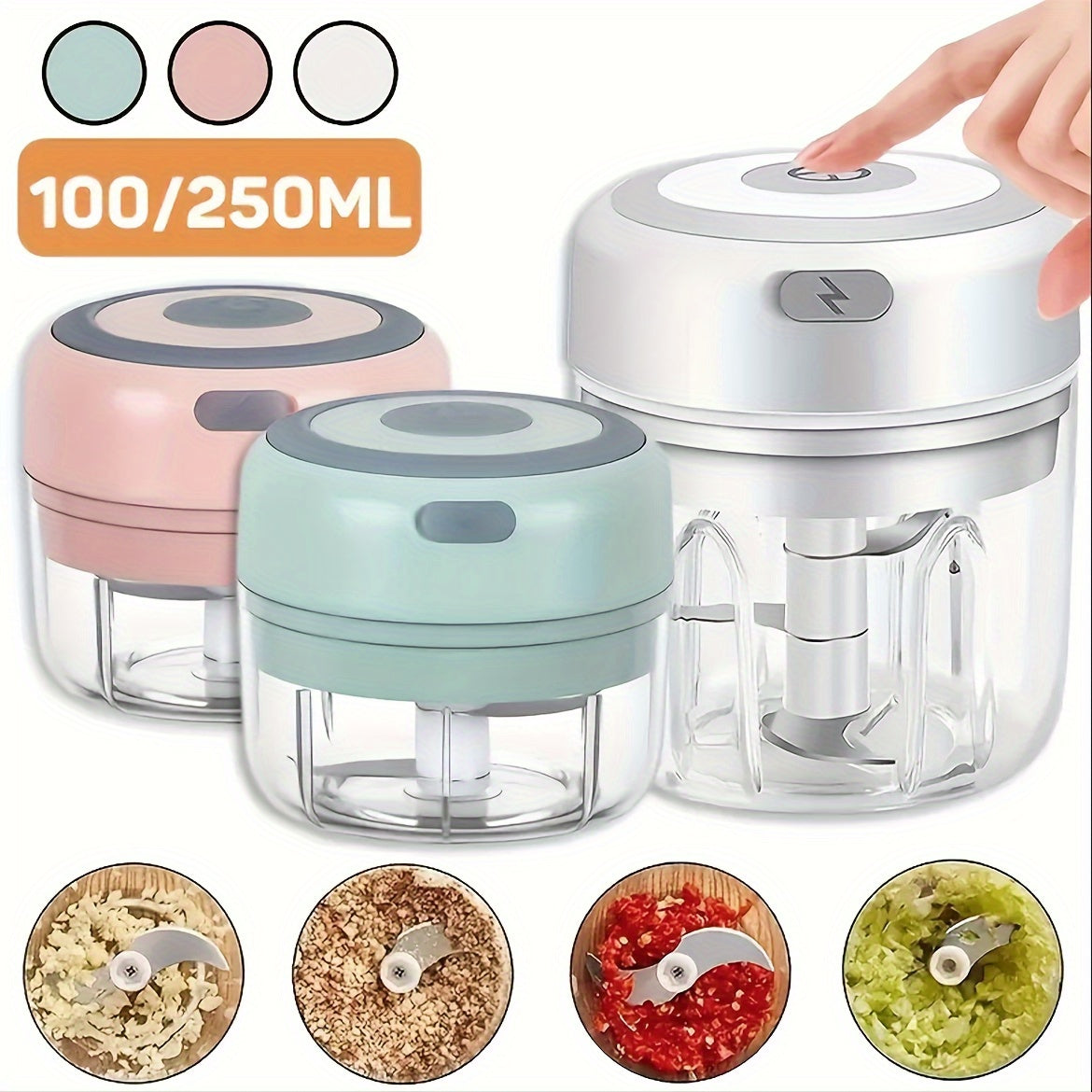 Cordless Electric Food Chopper Mini Garlic Crusher USB Meat Grinder High-Speed Motor