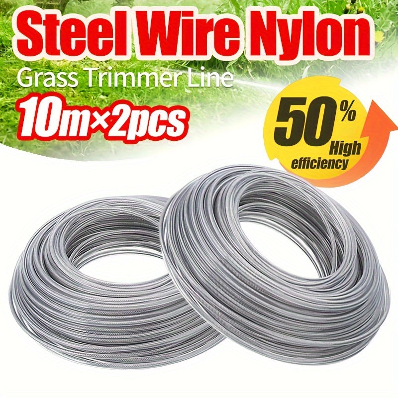 2-Pack Steel Wire Core Nylon Trimmer Line for Grass Cutter 10m 2.4-3.5mm
