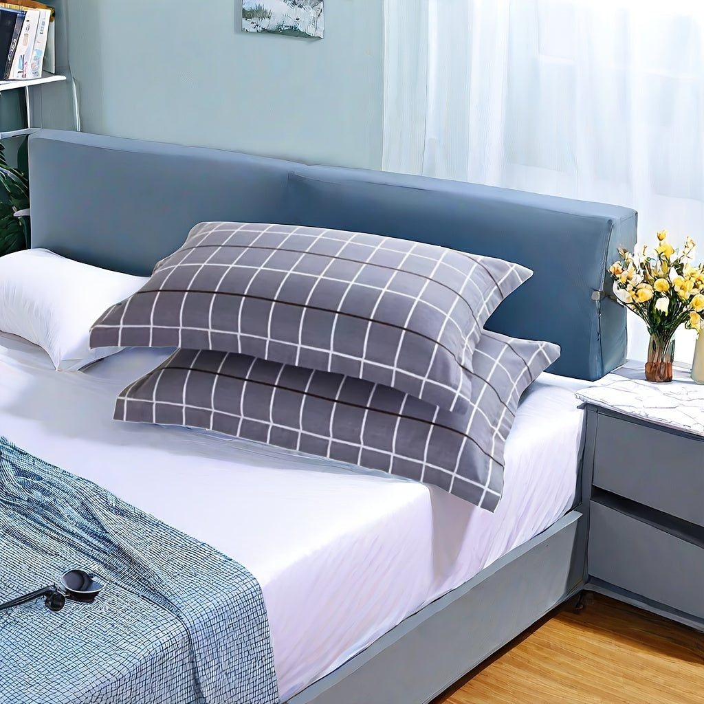 Two Soft Brushed Pillow Covers with Geometric Plaid Design and Envelope Closure