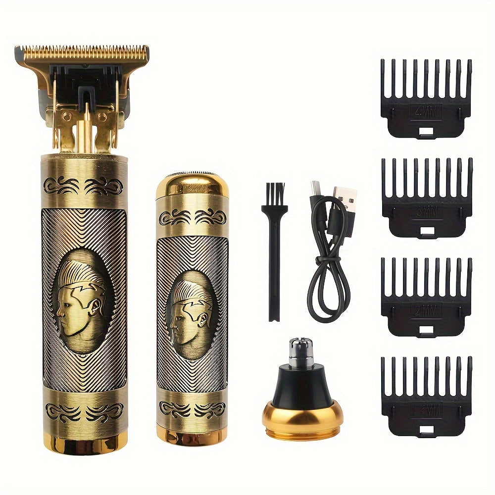 Set de cuidado capilar 3 en 1, cortapelos eléctrico, recortador de orejas y nariz, recargable por USB, afeitadora de barba