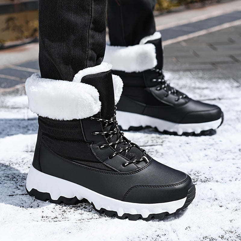 Women's Mid-Calf Winter Hiking Boots Solid Color Lace-Up Waterproof