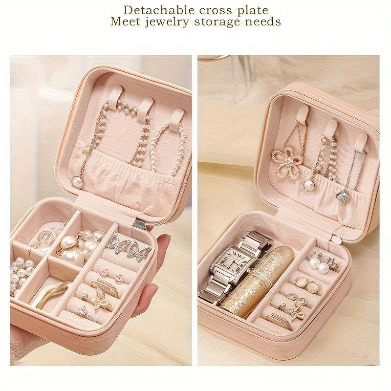 Mini Faux Leather Jewelry Organizer with Zipper Closure for Travel and Gifting