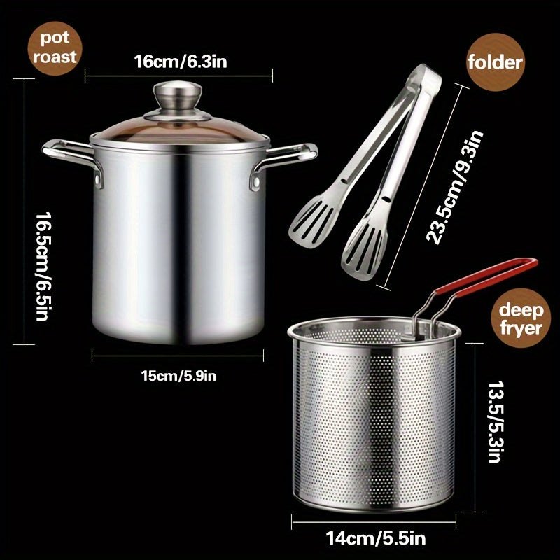 304 Stainless Steel Deep Fryer for Home Use Tempura Pot Oil Saving Electric Stove