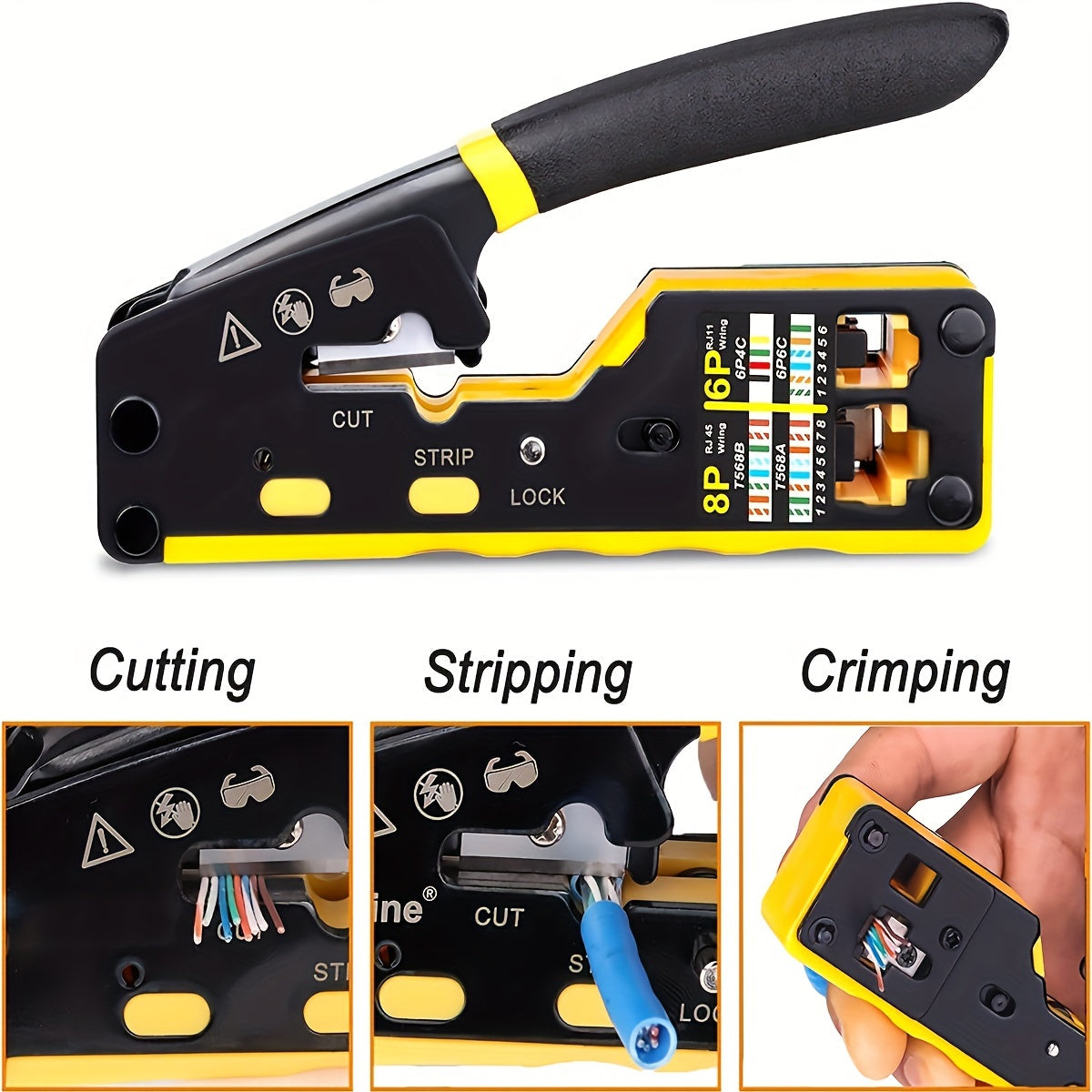 Ratcheting Data Cable Crimping Tool for RJ11 RJ12 RJ45 Connectors