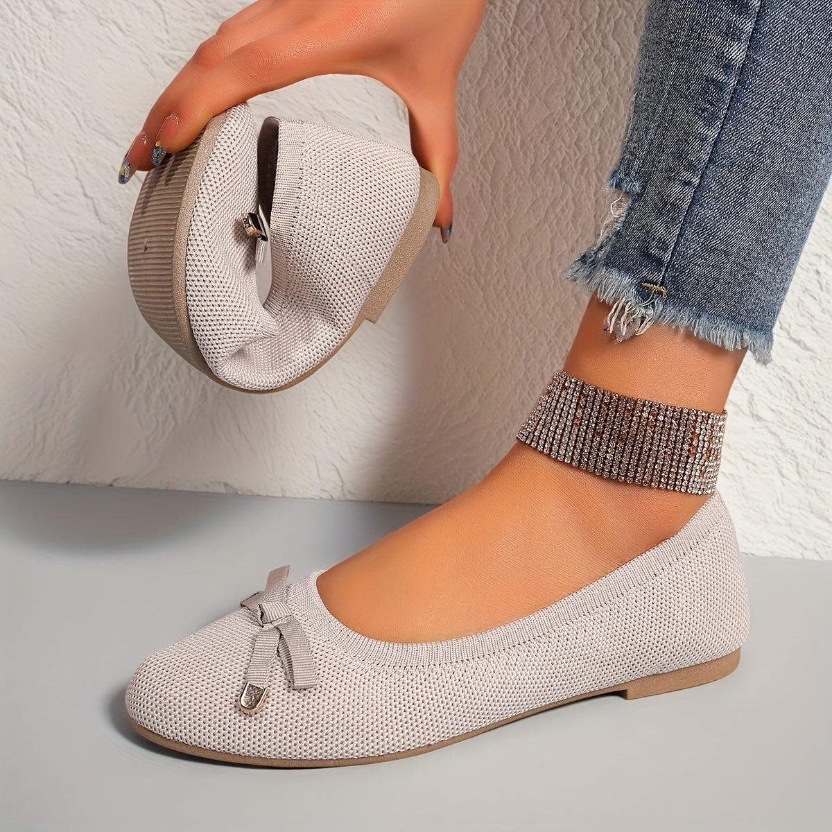 Women’s Casual Ballet Flats Soft Knit Fabric Round Toe Slip-Ons