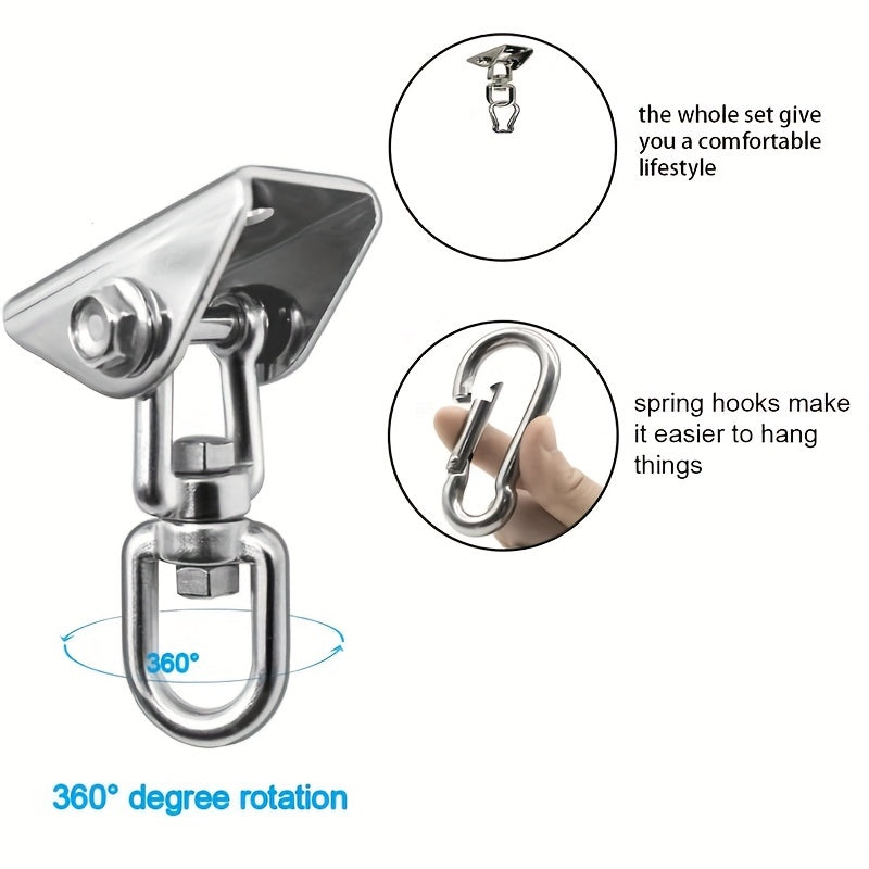 Heavy Duty Stainless Steel Rotating Hammock Hanging Kit Supports Up to 453.59 KG