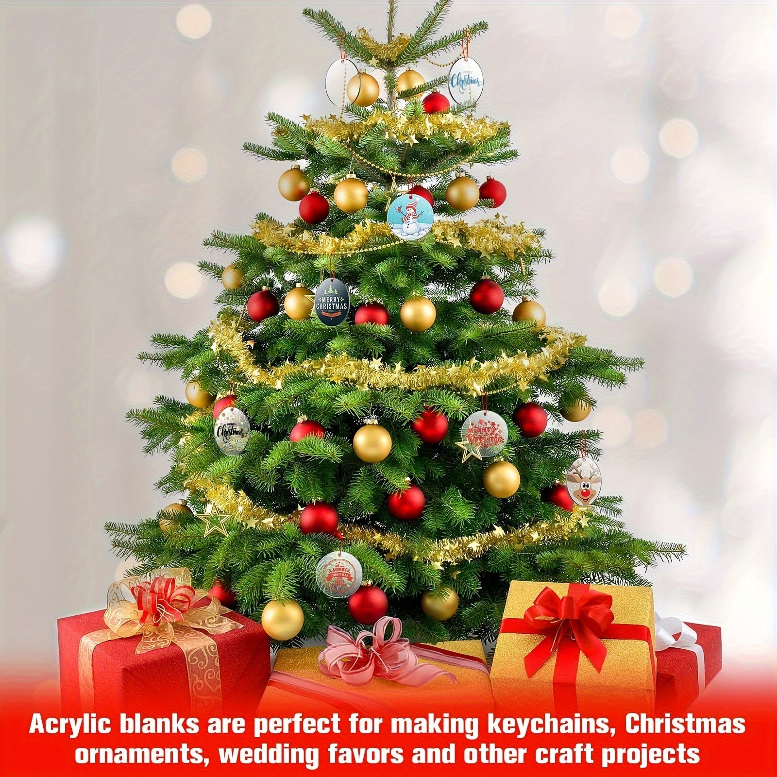 Akril kalitchaq uchun bo'sh joylar to'plami, dumaloq shaffof disklar, vinil bo'yash, hunarmandchilik va to'y dekoratsiyasi uchun teshiklar bilan