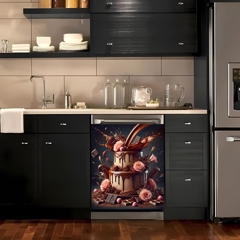 Gul va Shokolad Dizayni Oshxona Dekori Nikel Qoplamali Qaynatgich Magnit Qopqog'i, 58W x 65H sm. Bahor Mavzusida va Elektr Energisiz.