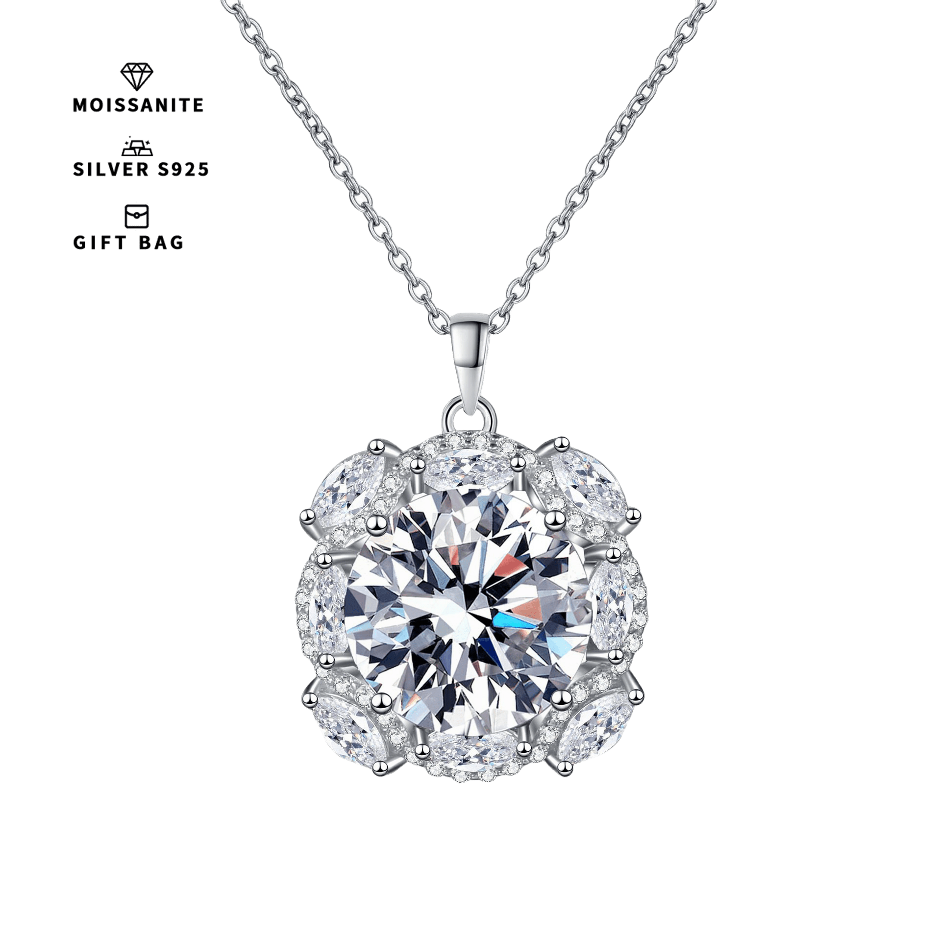 Sterling Silver Pendant with 10CT Round Synthetic Moissanite Jewelry for Women
