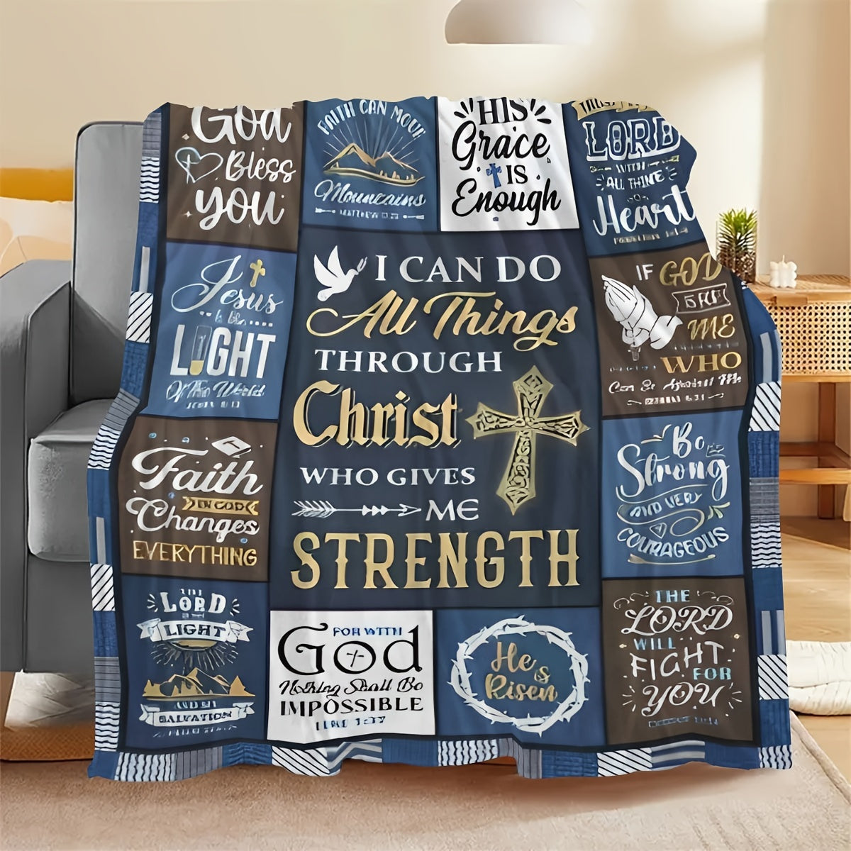 Christian Inspirational Quotes Flannel Fleece Throw Blanket Religious Scripture Verses Polyester All-Season