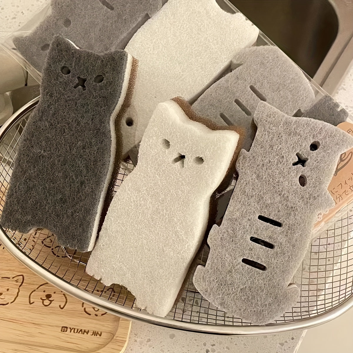 4 Piece Cat-Shaped Kitchen Sponge Set Durable Dishwashing Cleaning Tools