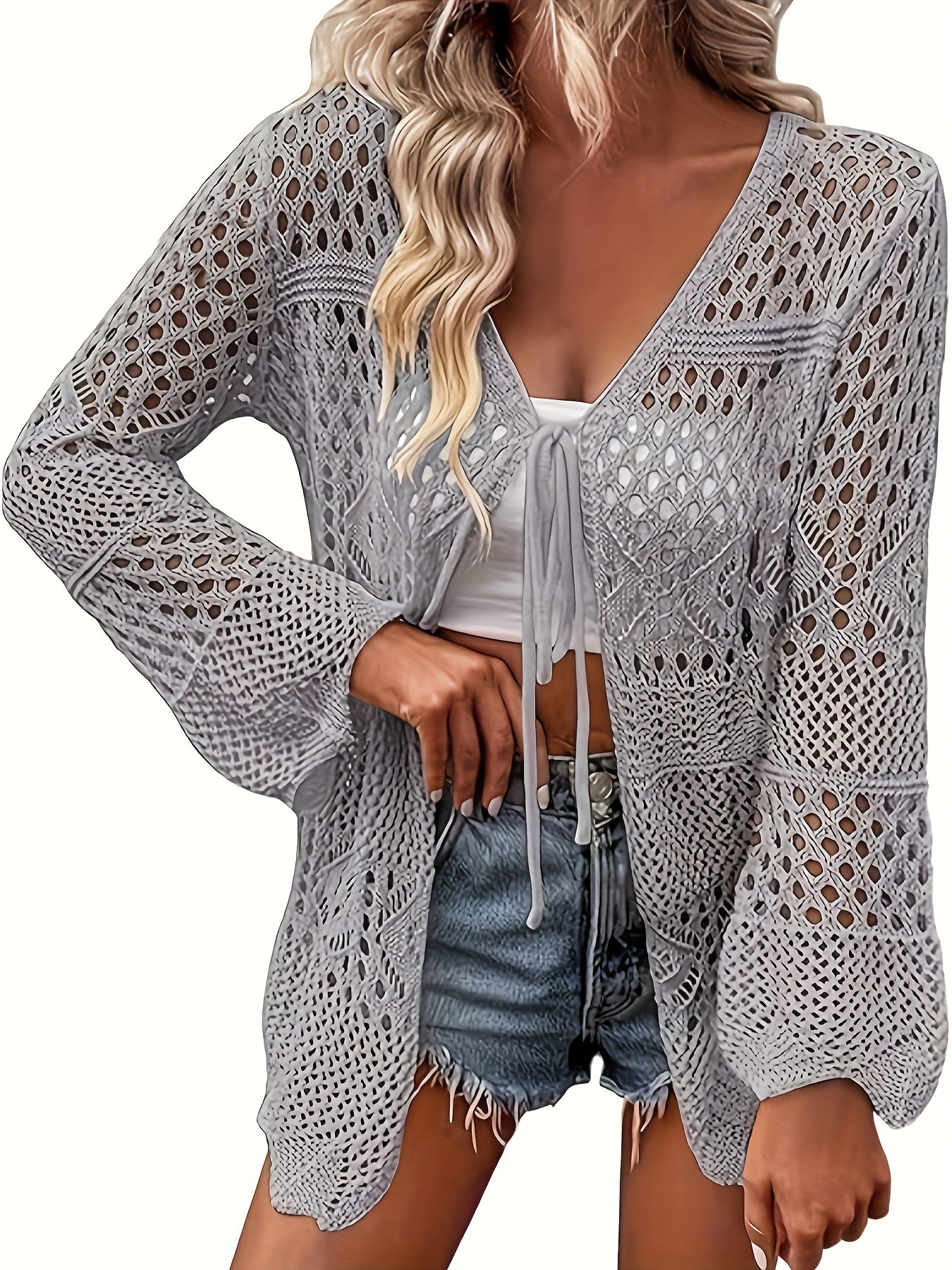 Plus Size Women's Soft Crocheted Open-Front Cardigan Sweater