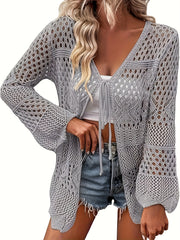 Plus Size Women's Soft Crocheted Open-Front Cardigan Sweater