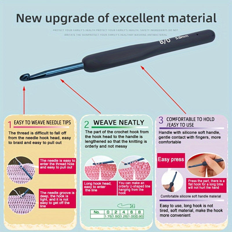 Blue Crochet Tool Set 9 Pieces with Soft Handles for Beginners and Gift