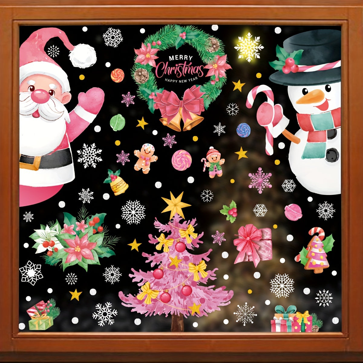 Christmas Decorations Set with Snowmen Snowflakes Garlands and Glass Stickers