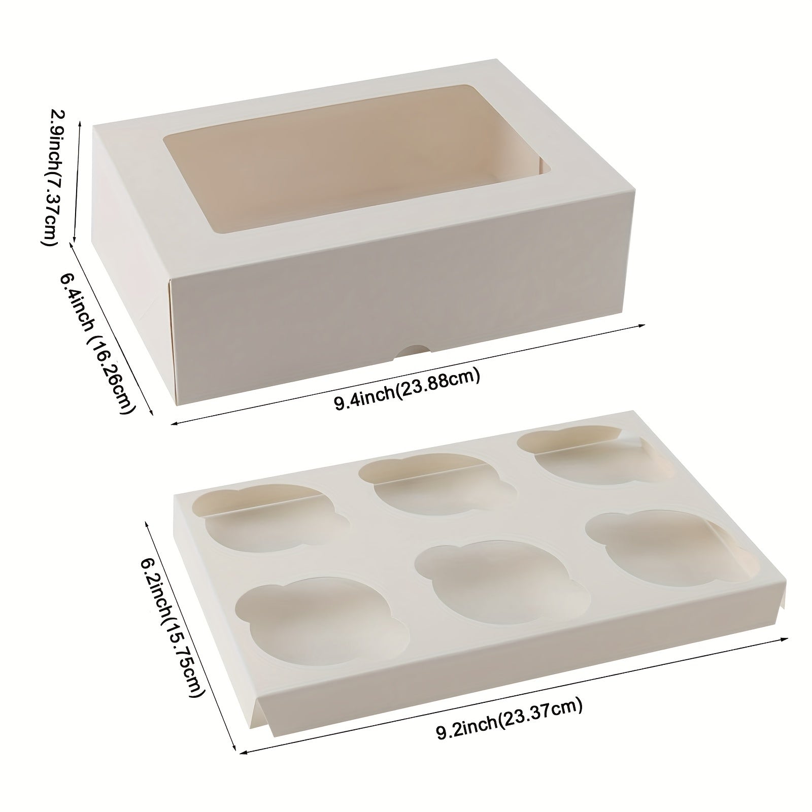 Pack de 6 contenedores de cartón kraft blancos para cupcakes con ventana transparente para productos horneados