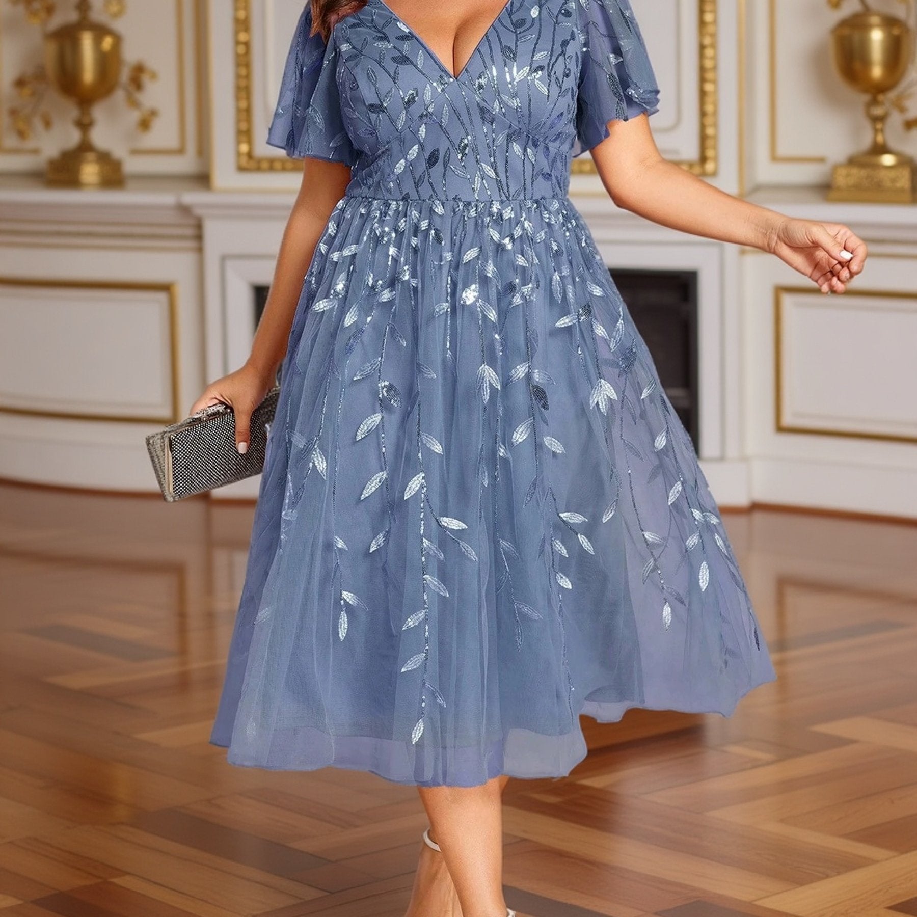 Plus Size Women's Mesh Cocktail Dress for Evening Parties and Formal Events